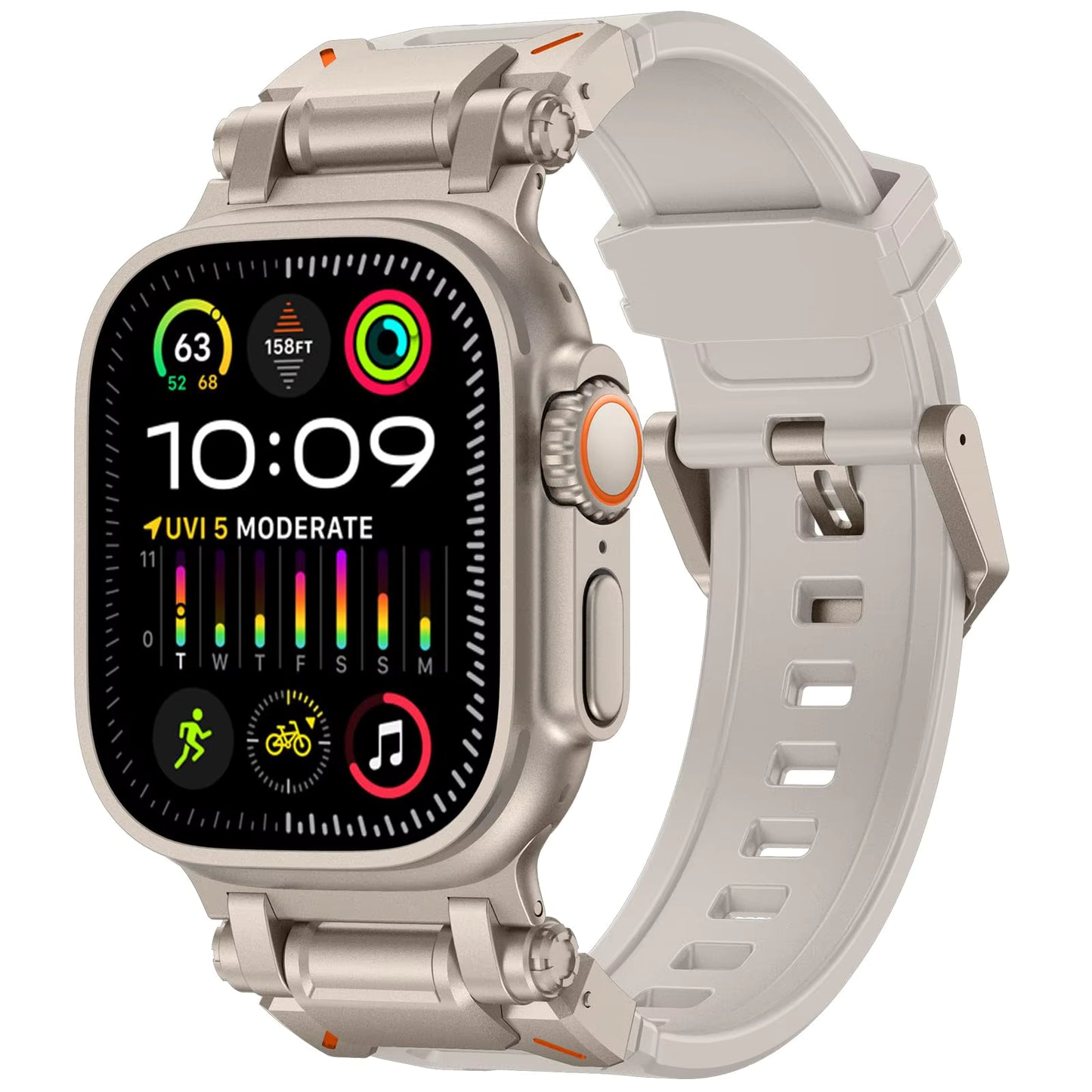 Бежова силиконова каишка за Apple Watch с метални накрайници