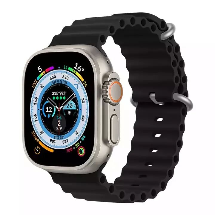 Черна оребрена силиконова каишка за Apple Watch с кука