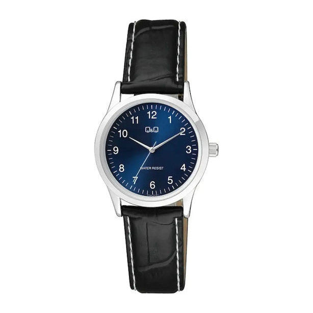Q&Q Дамски Часовник 30mm Кварцов с Черна Кожена Каишка C09A-017PY
