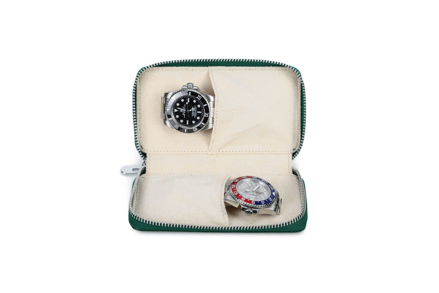 Двоен кейс за часовник - Zipper Duo Saffiano Green - 2 слота