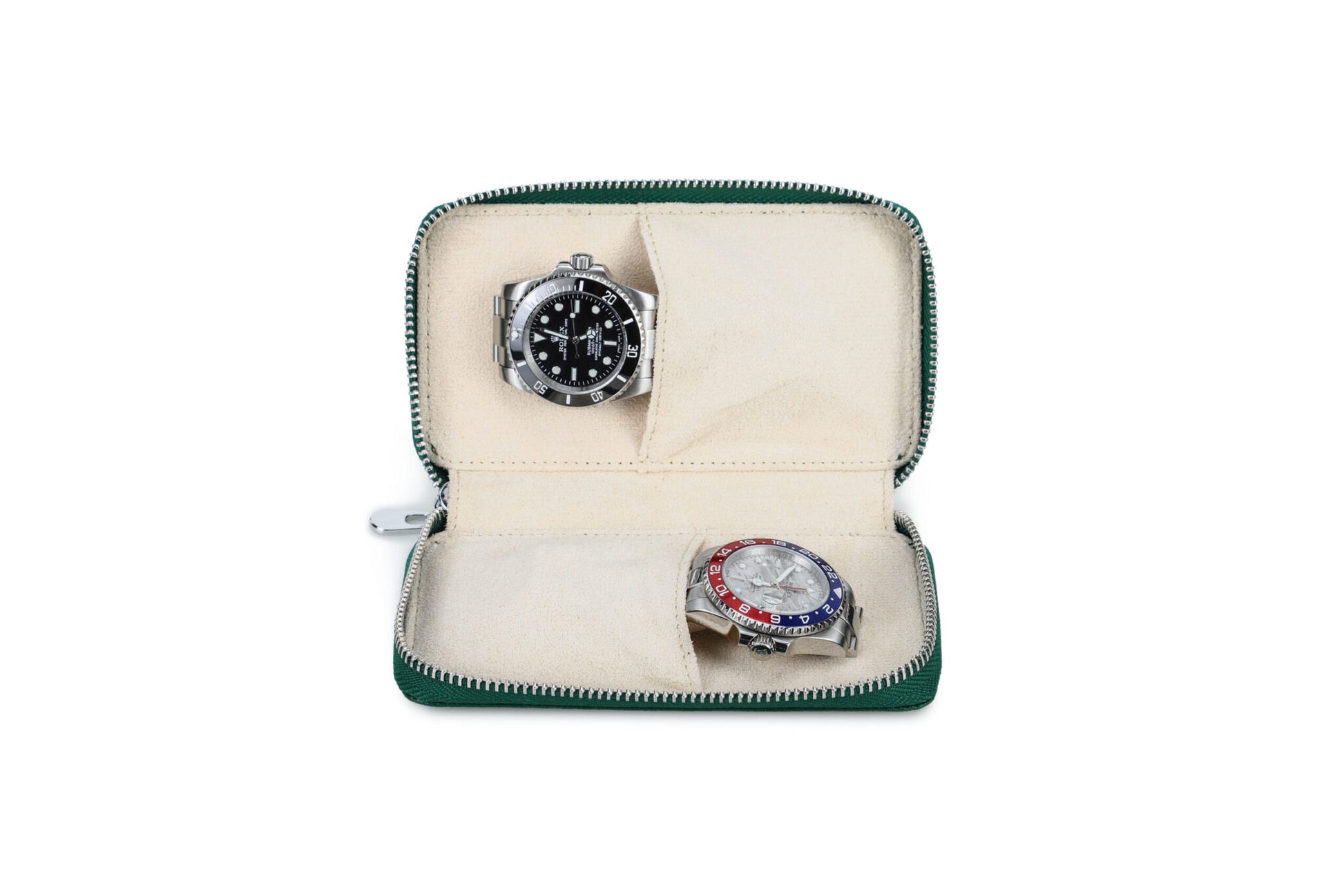 Двоен кейс за часовник - Zipper Duo Saffiano Green - 2 слота