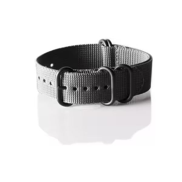 текстилна каишка за часовник тип Зулу сива с черни рингове
