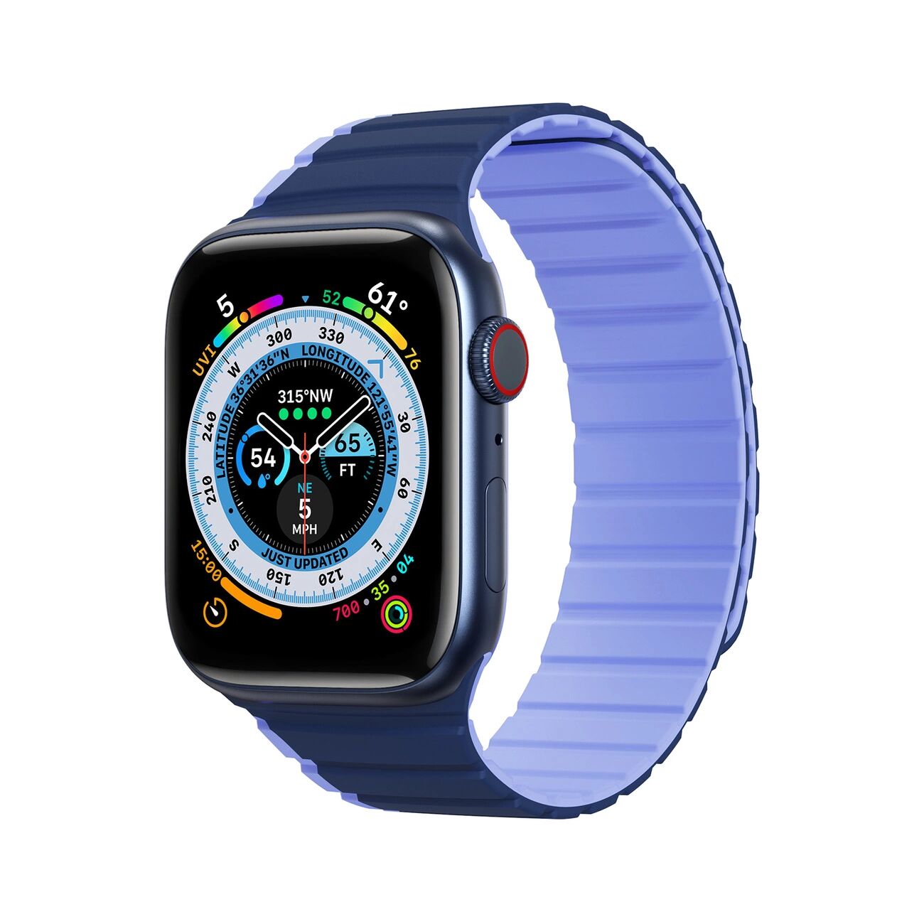 Двуцветна силиконова каишка за Apple Watch с магнитно закопчаване цвят син