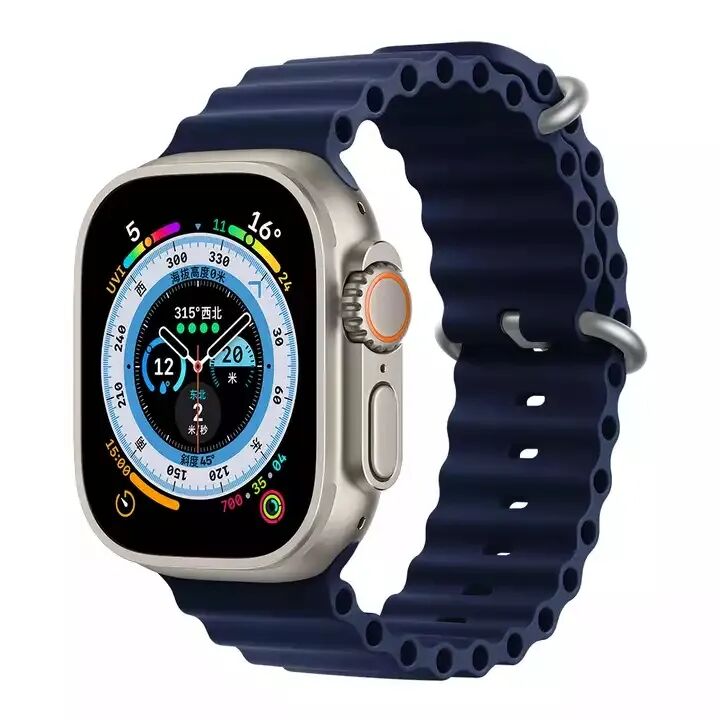 Тъмносиня оребрена силиконова каишка за Apple Watch с кука