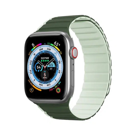 Двуцветна силиконова каишка за Apple Watch с магнитно закопчаване цвят зелен