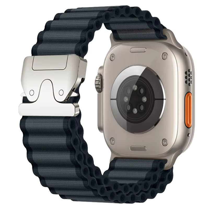 тъмносиня оребрена текстилна каишка за Apple Watch с двойно закопчаване