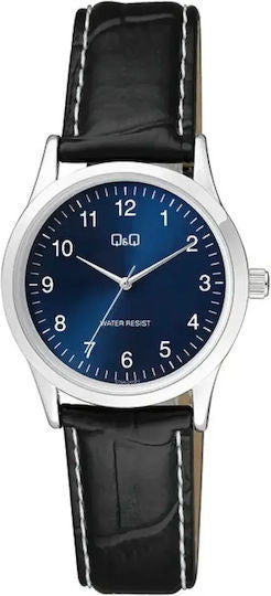 Q&Q Дамски Часовник 30mm Кварцов с Черна Кожена Каишка C09A-017PY