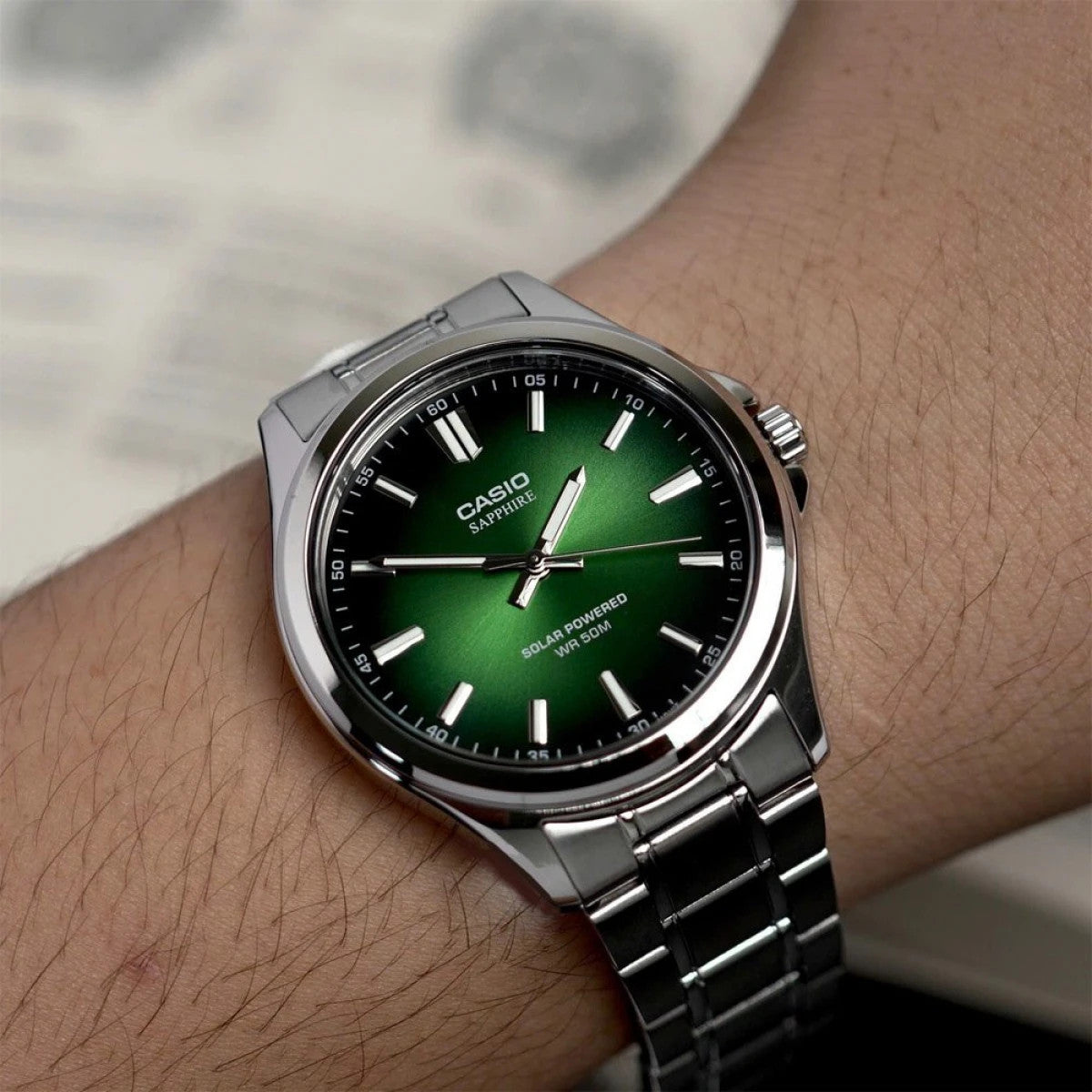 Мъжки аналогов часовник Casio Sapphire Solar - MTS-RS100D-3AVDF